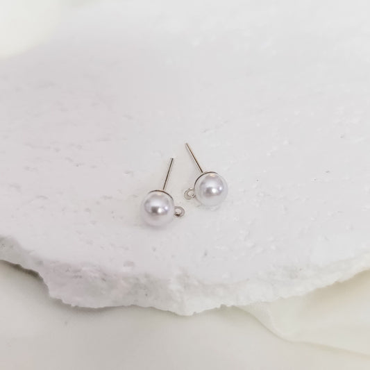 Silver 6mm Imitation Pearl Stud Connector with Stainless Steel Posts, 10 Pieces