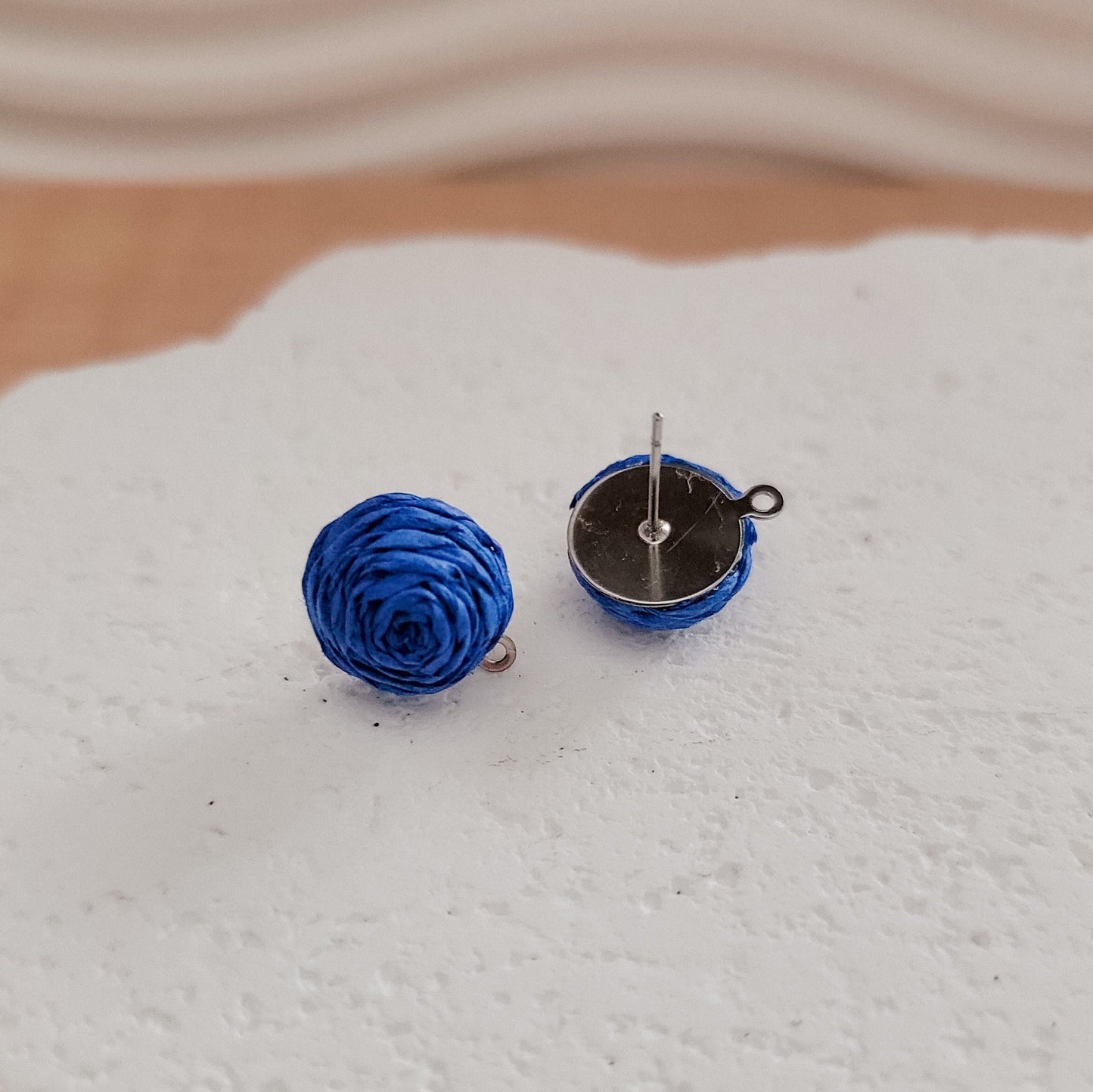 Royal Blue 14mm Raffia Small Stud Topper, 1 Pair, Stud #150
