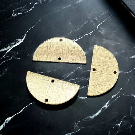 Brushed Brass Semicircle 2-Hole Connectors, 10 Pieces