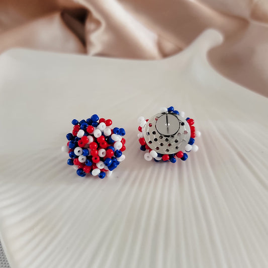 Red/White/Royal Blue Mix 15mm Small Seed Bead Topper, 1 Pair
