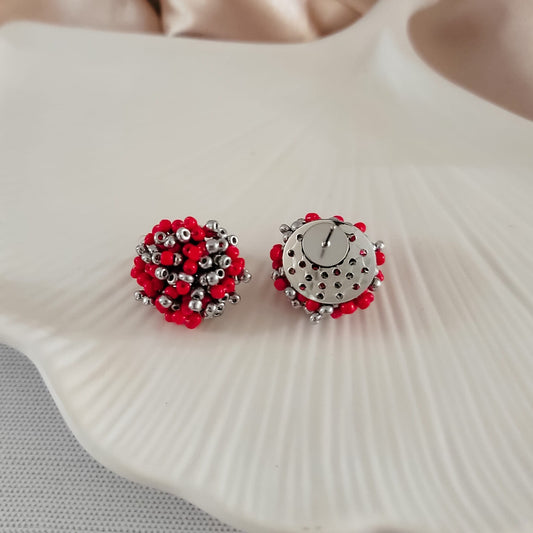 Red and Silver Mix 15mm Small Seed Bead Topper, 1 Pair