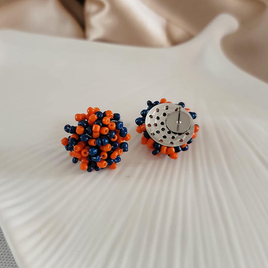Orange and Navy Blue Mix 15mm Small Seed Bead Topper, 1 Pair