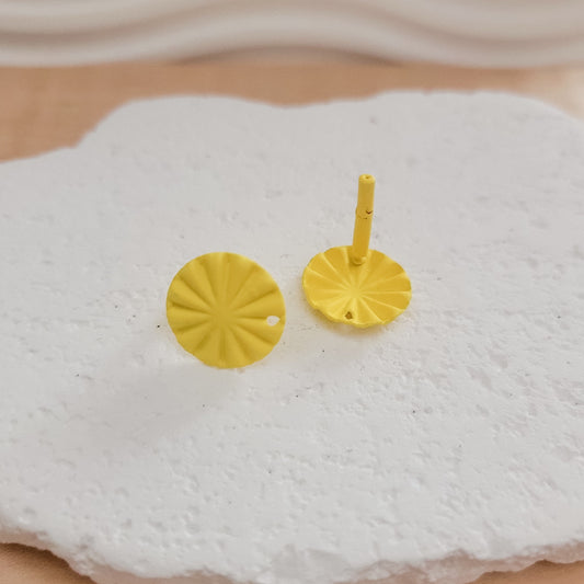 YELLOW Starburst Circle Stud Connectors (17 mm), Round Post Earring Connector, One Hole Circle Stainless Steel Post Finding