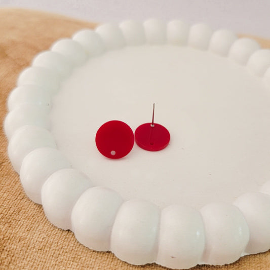 Satin Cherry Red Acrylic Circle Stud Earring (14mm), 10 Pieces, Acrylic Stud #25