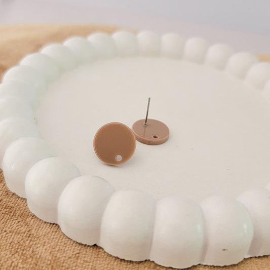 Satin Taupe Acrylic Circle Stud Earring (14mm), 10 Pieces, Acrylic Stud #23