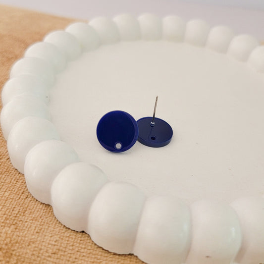 Satin Navy Blue Acrylic Circle Stud Earring (14mm), 10 Pieces , Acrylic Stud #32