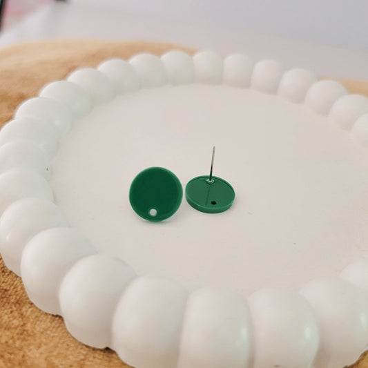 Satin Emerald Green Acrylic Circle Stud Earring (14mm), 10 Pieces, Acrylic Stud #26