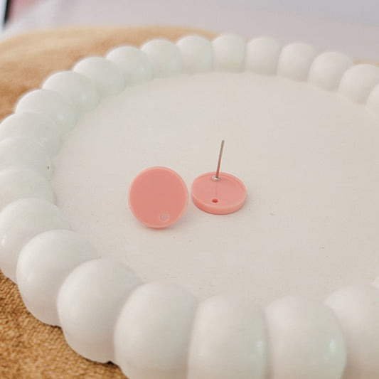 Satin Peachy Pink Acrylic Circle Stud Earring (14mm), 10 Pieces, Acrylic Stud #19