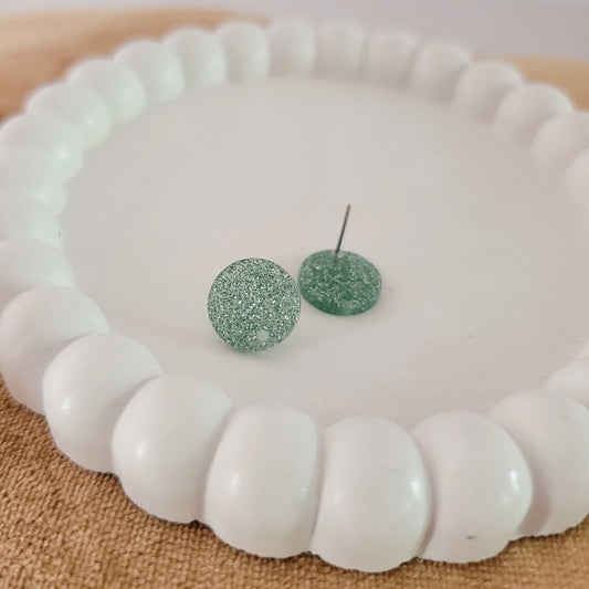 Glitter Evergreen Acrylic Circle Stud Earring (14mm), 10 Pieces, Acrylic Stud #49