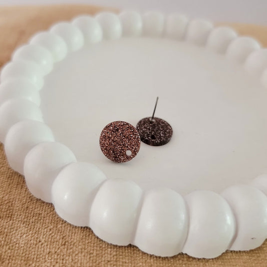 Glitter Brown Acrylic Circle Stud Earring (14mm), 10 Pieces, Acrylic Stud #45