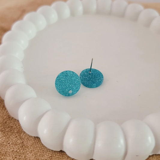 Glitter Teal Acrylic Circle Stud Earring (14mm), 10 Pieces, Acrylic Stud #41