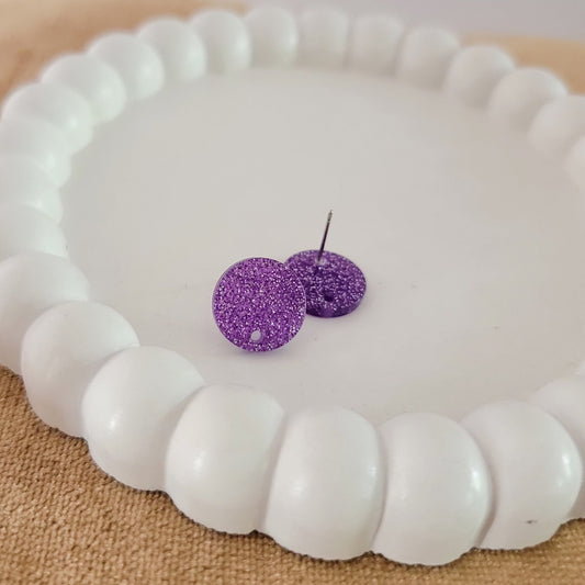 Glitter Purple Acrylic Circle Stud Earring (14mm), 10 Pieces, Acrylic Stud #37