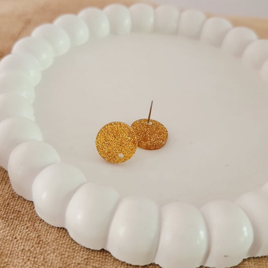 Glitter Warm Gold Acrylic Circle Stud Earring (14mm), 10 Pieces, Acrylic Stud #44