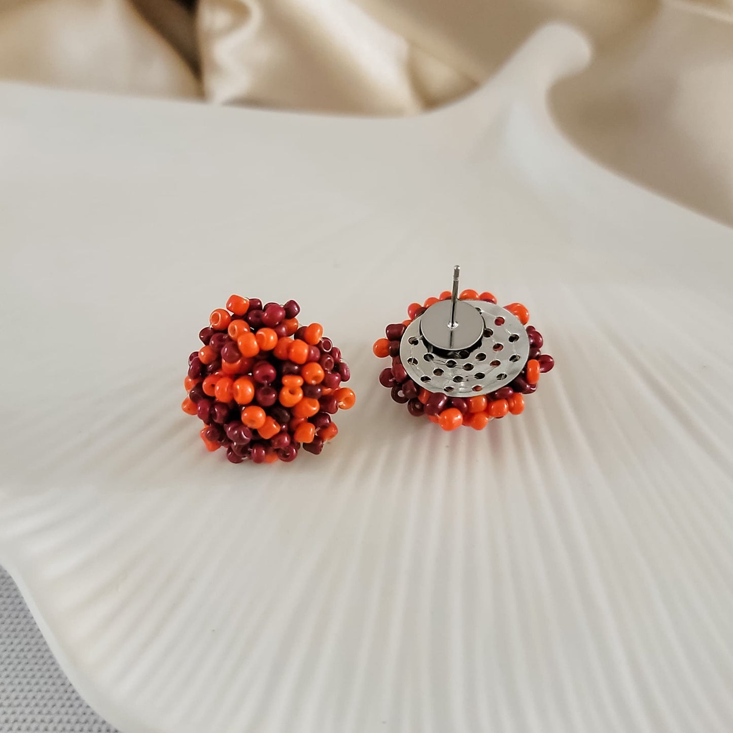 Maroon and Orange Mix 15mm Small Seed Bead Topper, 1 Pair