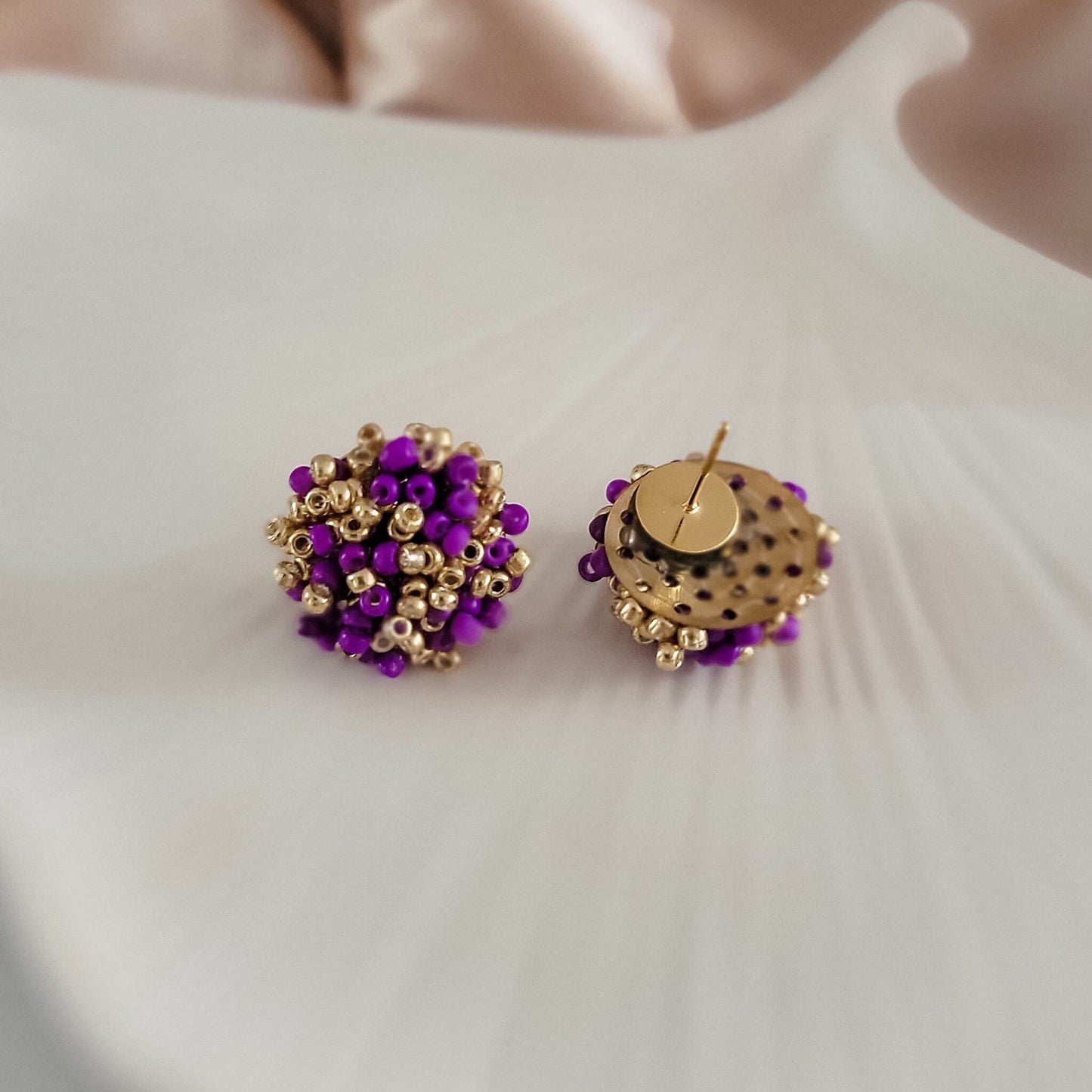 Purple and Gold Mix 15mm Small Seed Bead Topper, 1 Pair