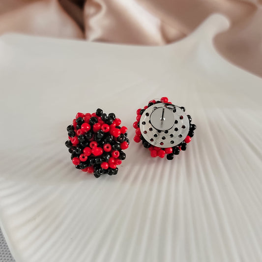 Red and Black Mix 15mm Small Seed Bead Topper, 1 Pair