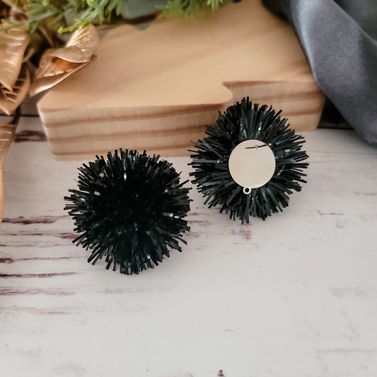 Black Tinsel 30mm Large Stud Topper, 1 Pair