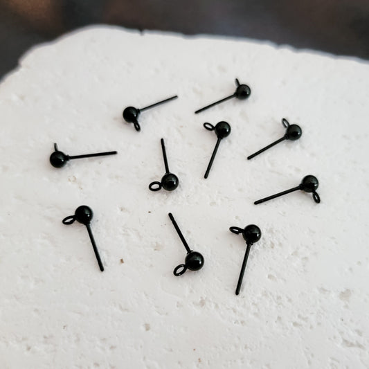 Black Large Ball Stud Posts Stainless Steel (8mm), 10 Pieces