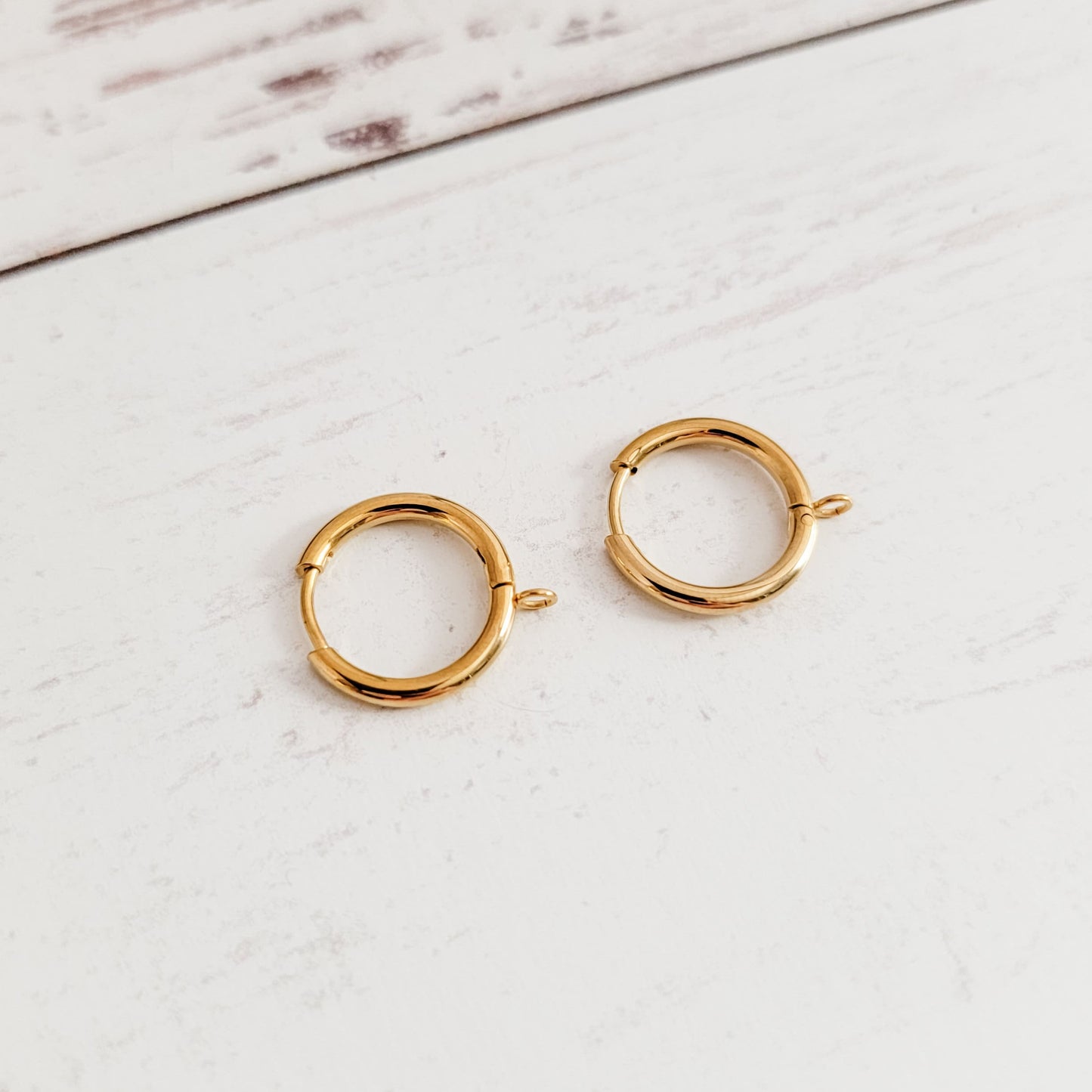 Gold 16mm Stainless Steel Huggie with Perpendicular Loop, 10 Pieces