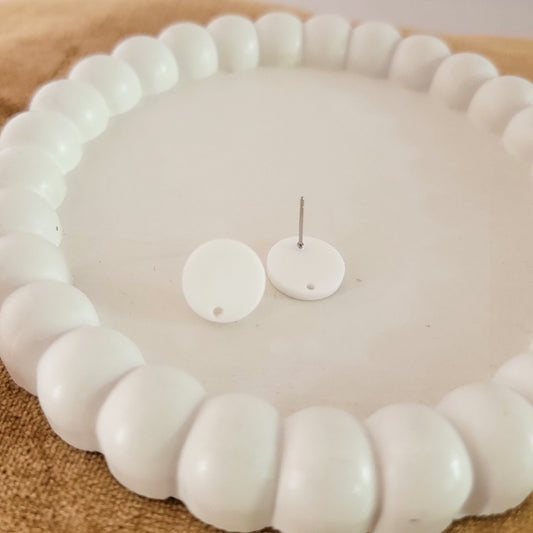 Satin White Acrylic Circle Stud Earring (14mm), 10 Pieces, Acrylic Stud #27