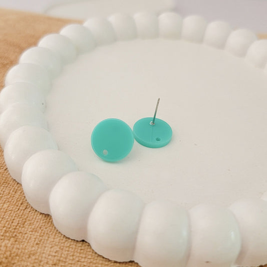 Satin Mint Acrylic Circle Stud Earring (14mm), 10 Pieces, Acrylic Stud #18