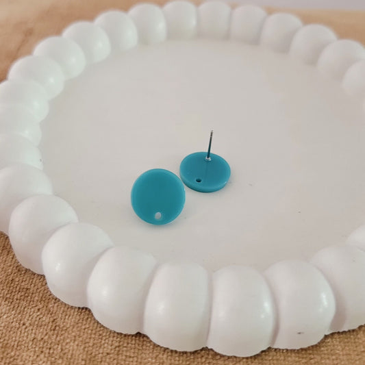 Satin Teal Acrylic Circle Stud Earring (14mm), 10 Pieces, Acrylic Stud #17