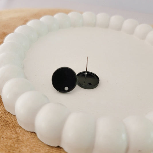 Satin Black Acrylic Circle Stud Earring (14mm), 10 Pieces, Acrylic Stud #30