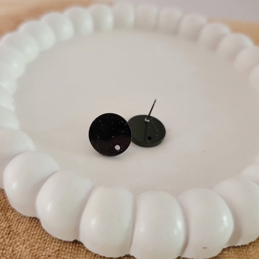 Glitter Black Acrylic Circle Stud Earring (14mm, Subtle Glitter), 10 Pieces, Acrylic Stud #38