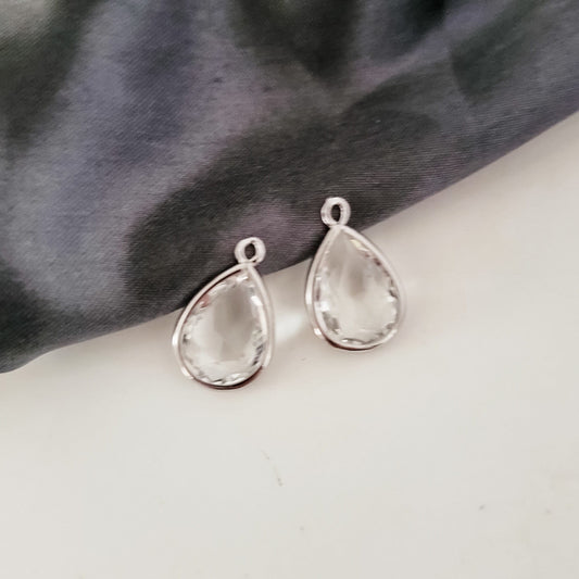 Silver Teardrop Crystal Charms, 10 Pieces