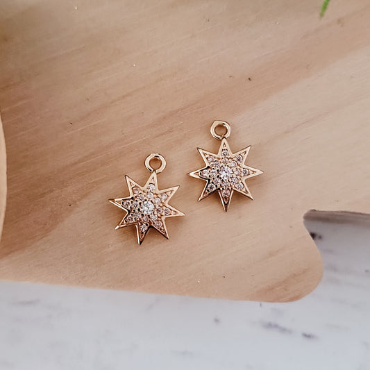 Gold Star Cubic Zirconia Charms, 10 Pieces