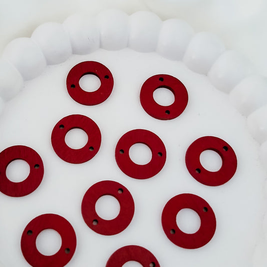 Open Circle 2-Hole CRIMSON Wooden Connectors, 10 Pieces, Wood #52