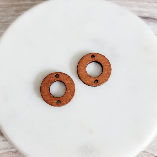 Open Circle 2-Hole Walnut Wooden Connectors, 10 Pieces, Wood #51