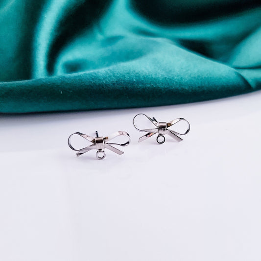 Silver Elegant Stainless Steel Bow Stud Connector,10 Pieces, Bow #47