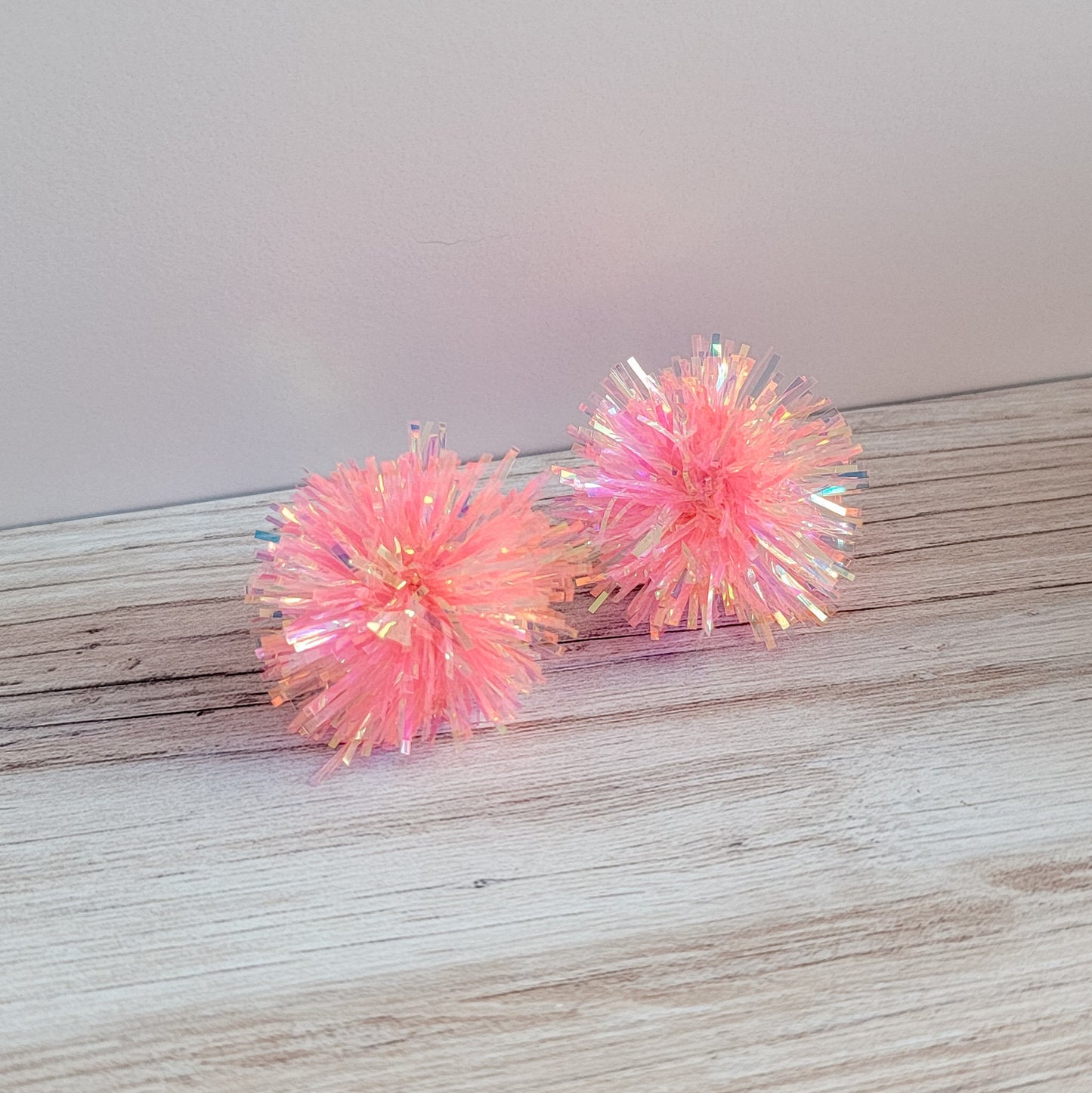 Iridescent Light Pink Tinsel 30mm Large Stud Topper, 1 Pair