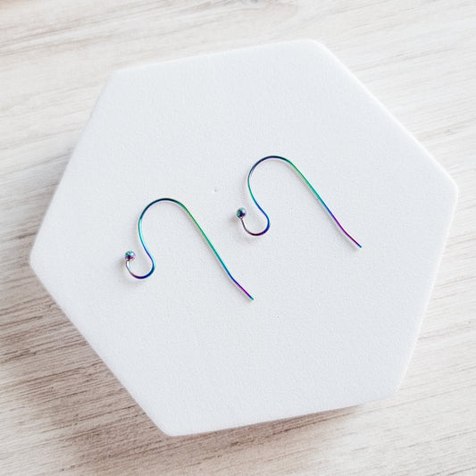 Ball Style Large Loop Rainbow Ear Wires Stainless Steel, 20 Pieces