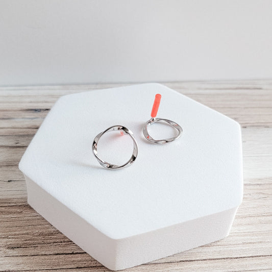 Silver Twisted Circle 16mm Stud Earring Findings, 10 Pieces