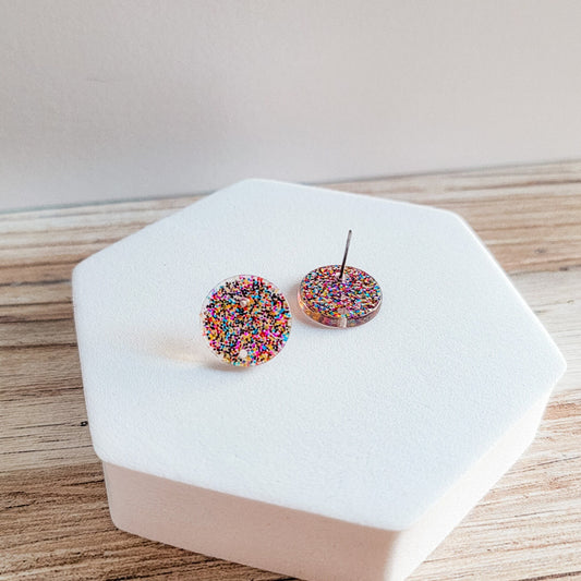 Glitter Rainbow Acrylic Circle Stud Earring (15mm), 10 Pieces, Acrylic Stud #33