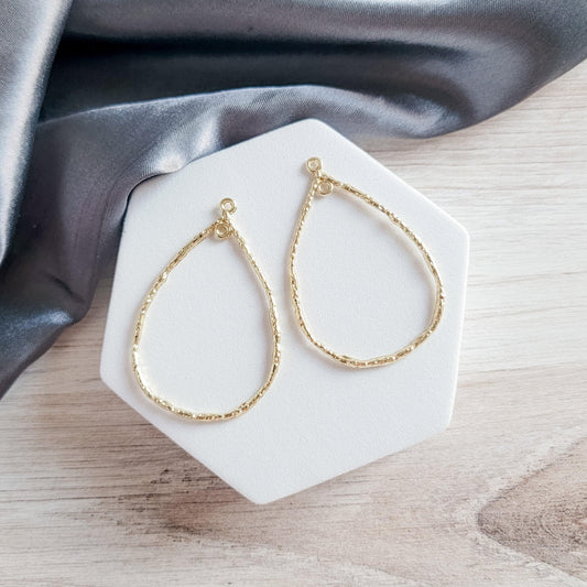 50mm Hammered Gold Teardrop Brass Charm with Double Hole, 10 Pieces