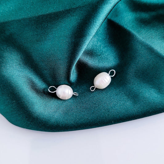 Silver Medium Real Freshwater Pearl Connector, 10 Pieces