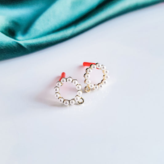 Gold Open Circle Imitation Pearl Stud Connectors, 10 Pieces