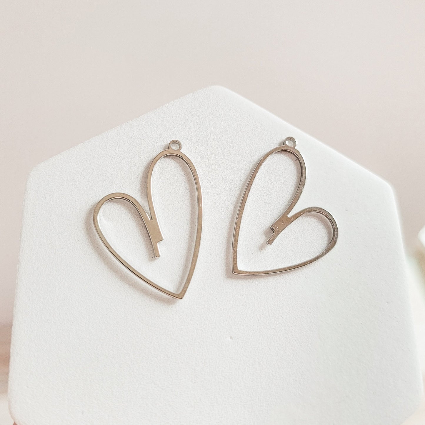 Hollow Heart SILVER Brass Charms, 10 pcs, Charm #72