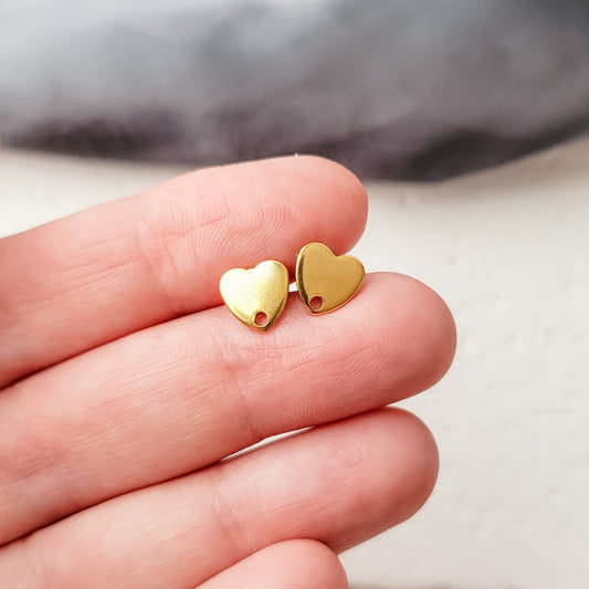 Gold Petite Heart Stud Connector, 10 Pieces