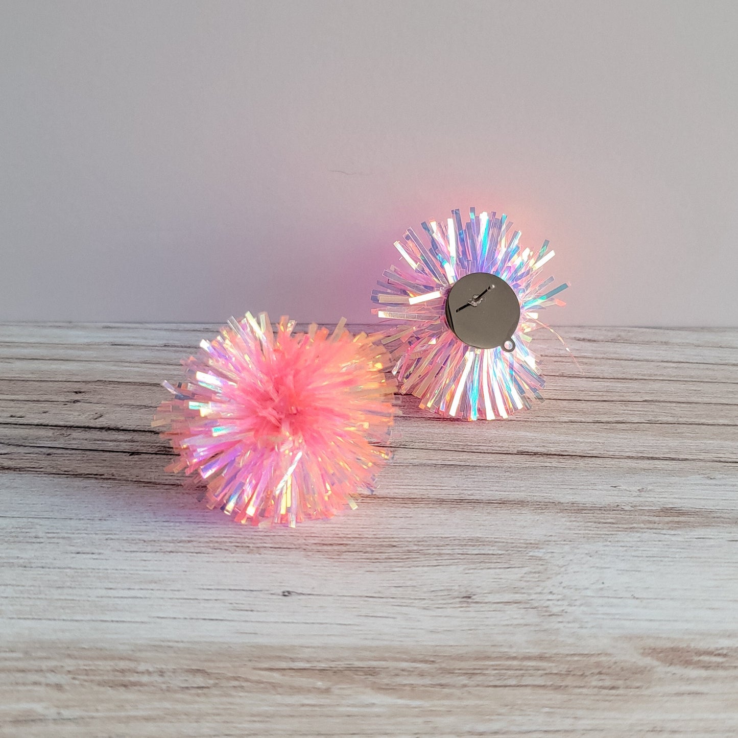 Iridescent Light Pink Tinsel 30mm Large Stud Topper, 1 Pair