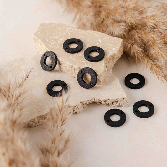 Open Circle 2-Hole Black Wooden Connectors, 10 Pieces, Wood #53