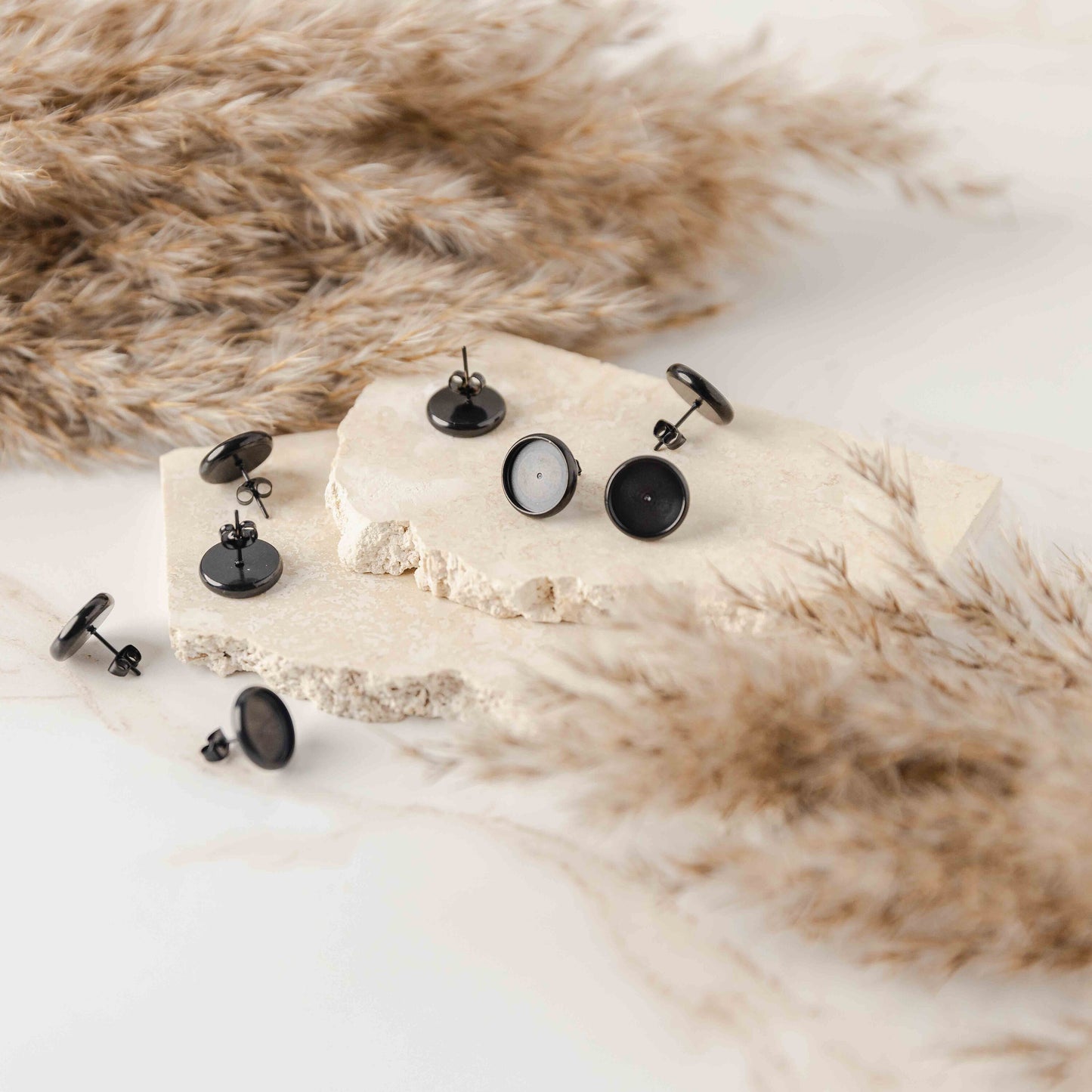 Black 8mm Stainless Steel Stud Bezels (Regular, No Connector Loop), 10 Pieces, Stud #10