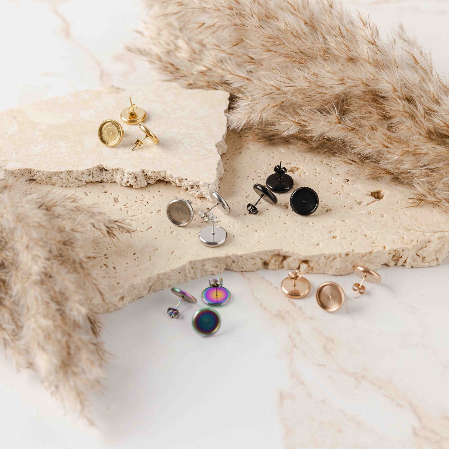 Black 8mm Stainless Steel Stud Bezels (Regular, No Connector Loop), 10 Pieces, Stud #10