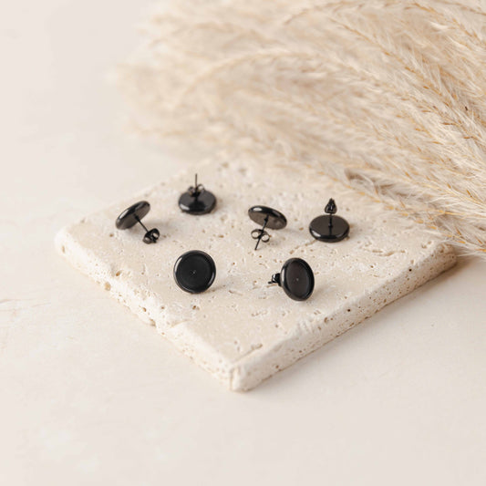 Black 10mm Stainless Steel Stud Bezels (Regular, No Connector Loop), 10 Pieces, Stud #11