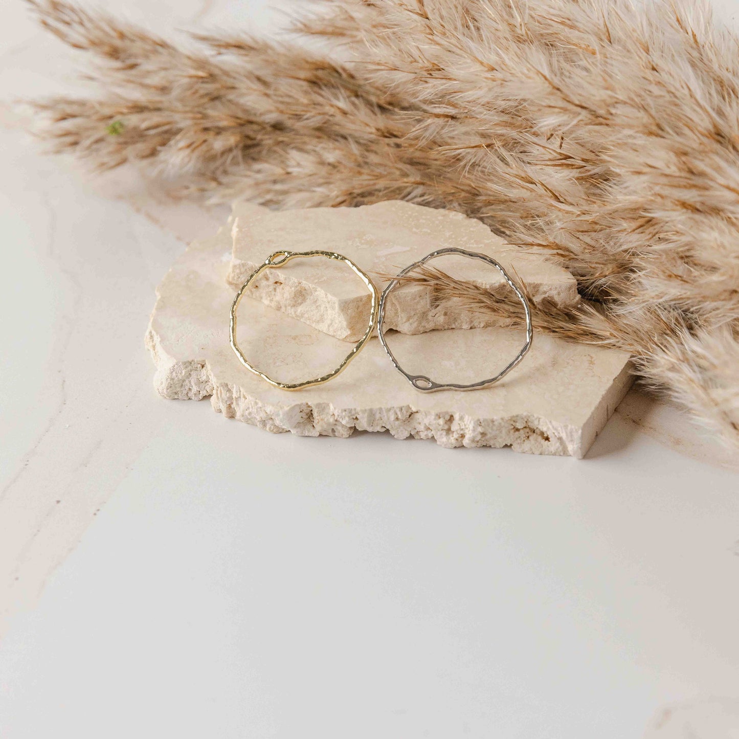 42mm Hammered Silver Circle Brass Charm with Hole, 10 Pieces