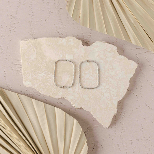 34mm Hammered Silver Rectangle Brass Charm with Hole, 10 Pieces