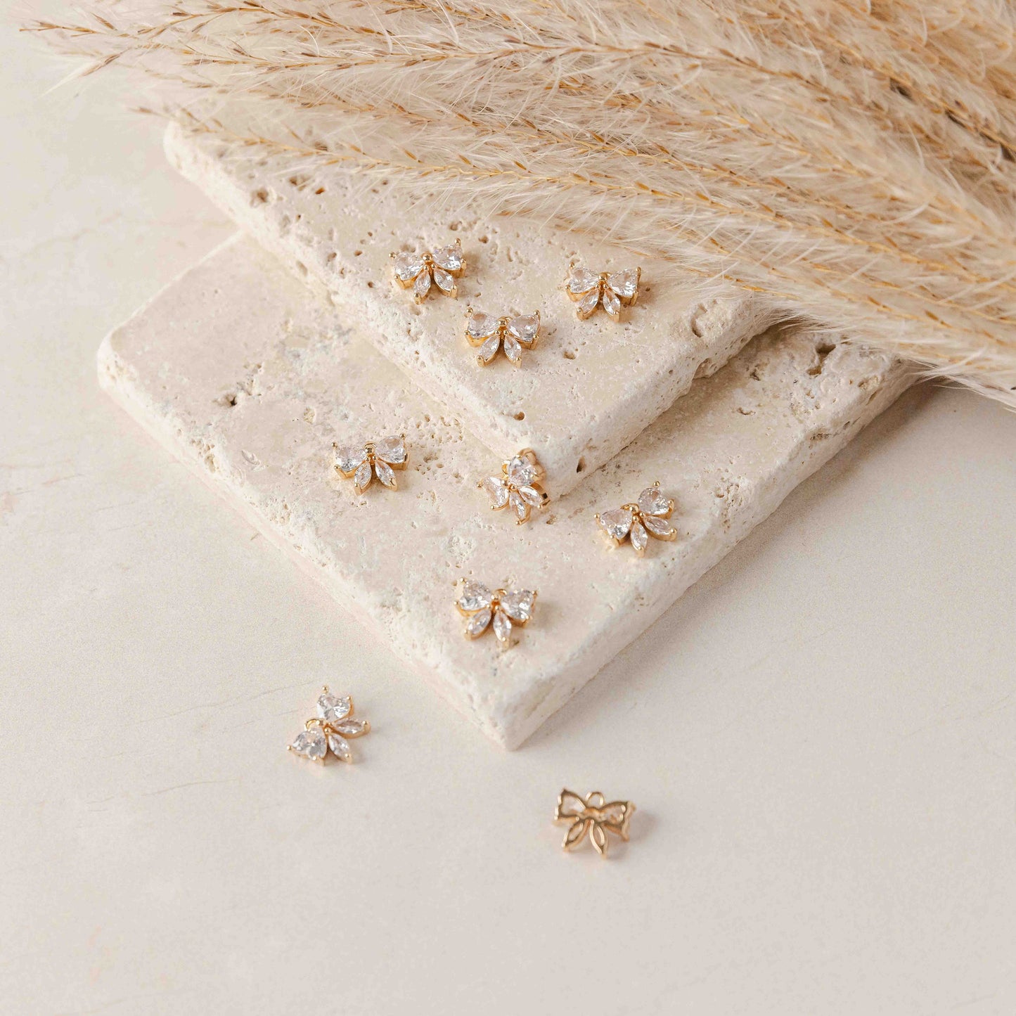 Clear/Regular Cubic Zirconia Gold Bow Charms, 10 Pieces, Bling #8